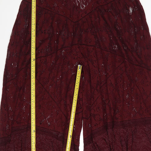 Free People Women's Red Lace Flared Jumpsuit Size M Boho Festival Style