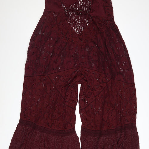 Free People Women's Red Lace Flared Jumpsuit Size M Boho Festival Style