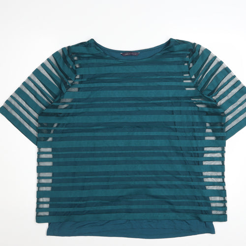 Marks and Spencer Womens Green Striped Mesh Short Sleeve T-Shirt Size 18