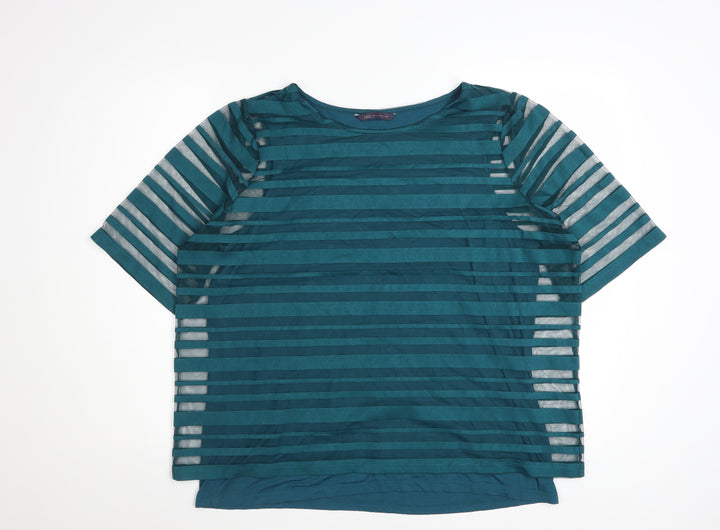 Marks and Spencer Womens Green Striped Mesh Short Sleeve T-Shirt Size 18