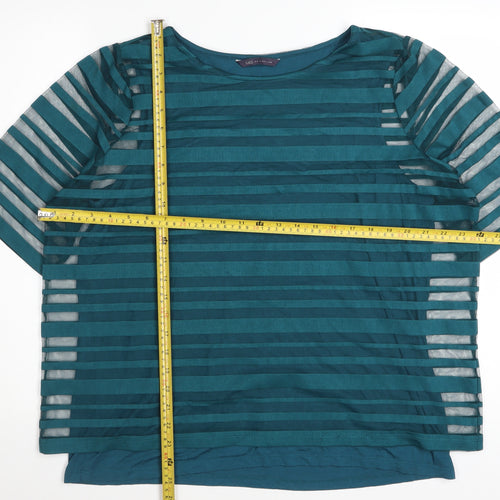 Marks and Spencer Womens Green Striped Mesh Short Sleeve T-Shirt Size 18