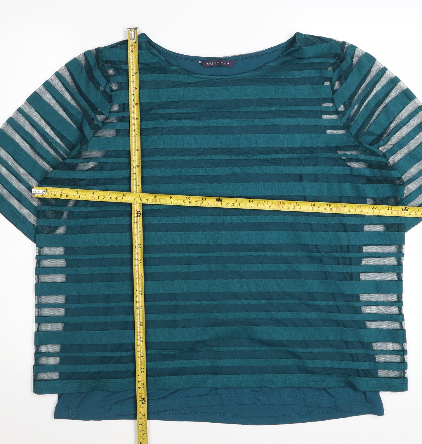 Marks and Spencer Womens Green Striped Mesh Short Sleeve T-Shirt Size 18