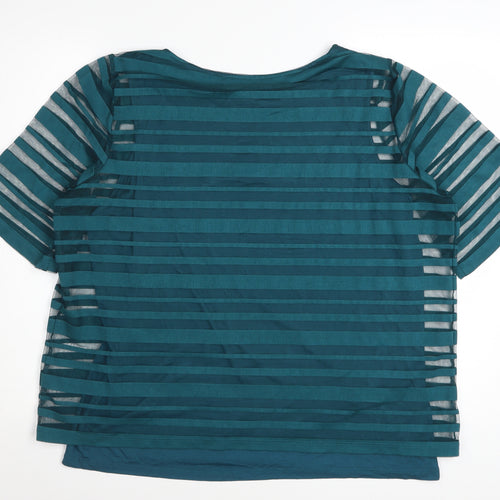 Marks and Spencer Womens Green Striped Mesh Short Sleeve T-Shirt Size 18