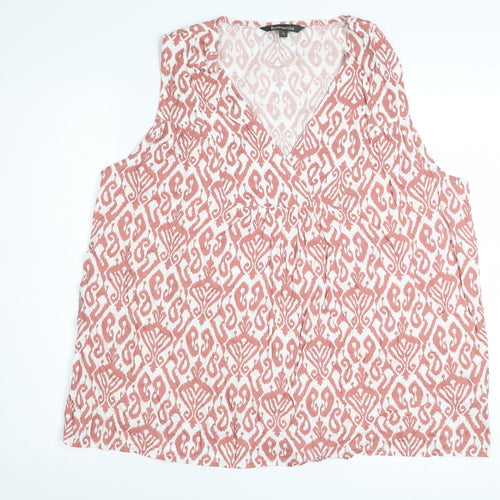 Bonmarché Women's Pink Geometric Sleeveless V-Neck Tunic Blouse Size 18