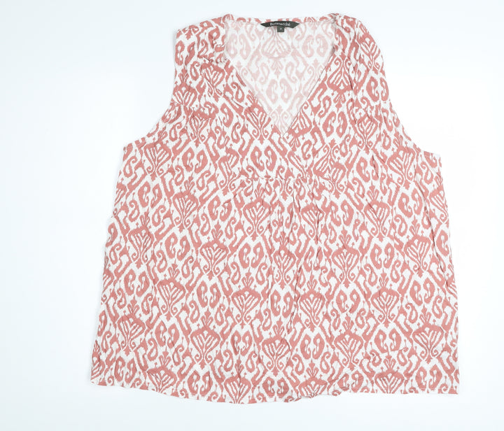 Bonmarché Women's Pink Geometric Sleeveless V-Neck Tunic Blouse Size 18