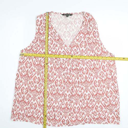 Bonmarché Women's Pink Geometric Sleeveless V-Neck Tunic Blouse Size 18
