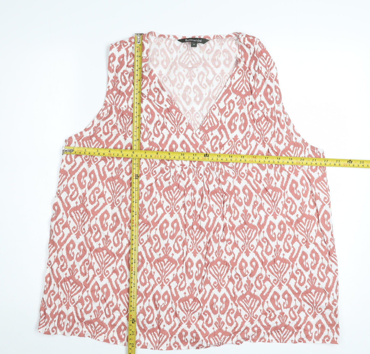 Bonmarché Women's Pink Geometric Sleeveless V-Neck Tunic Blouse Size 18