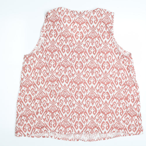 Bonmarché Women's Pink Geometric Sleeveless V-Neck Tunic Blouse Size 18