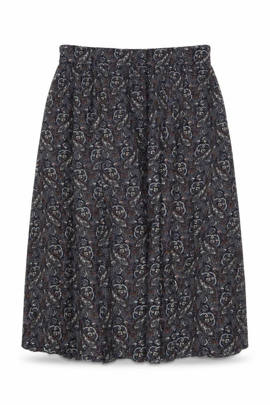Front view of FatFace Women's Blue Paisley Viscose A-Line Midi Skirt, size 14