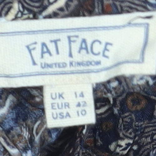 Fat Face Women's Blue Paisley Viscose A-Line Midi Skirt Size 14