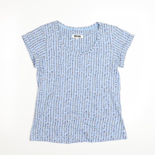 Mistral Womens Blue Floral Cotton T-Shirt Size 8 Short Sleeve