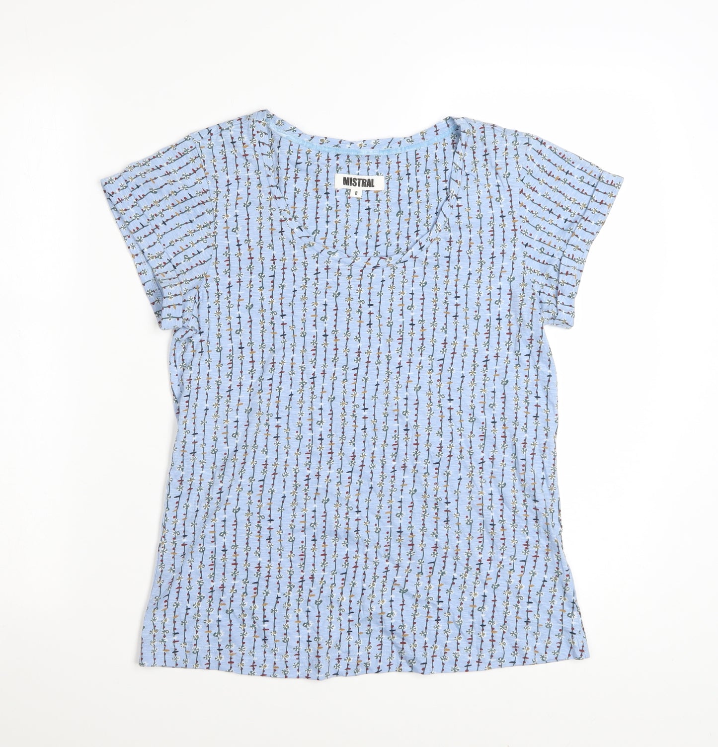 Mistral Womens Blue Floral Cotton T-Shirt Size 8 Short Sleeve