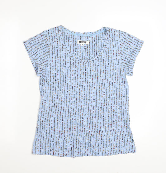 Mistral Womens Blue Floral Cotton T-Shirt Size 8 Short Sleeve