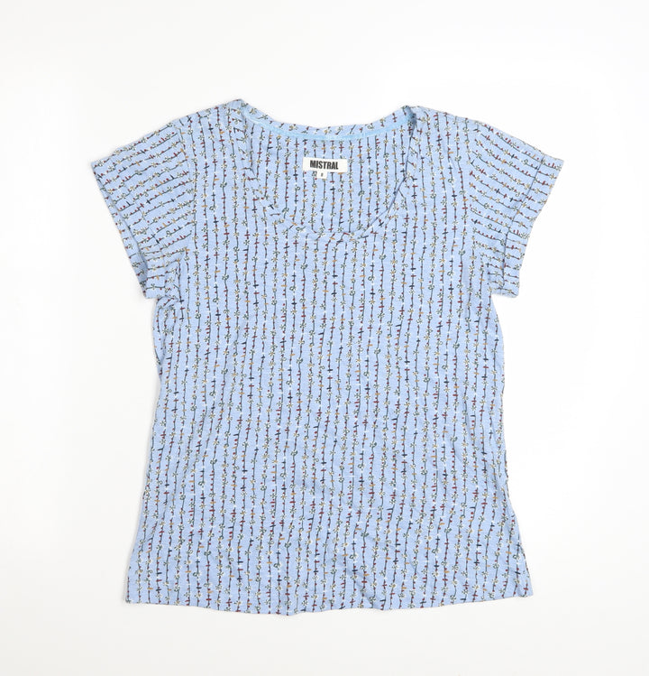 Mistral Womens Blue Floral Cotton T-Shirt Size 8 Short Sleeve