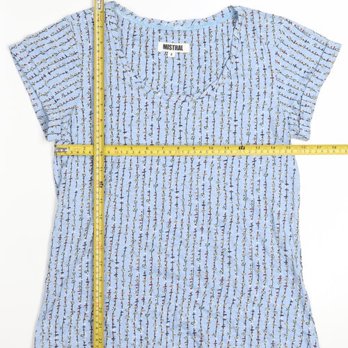 Mistral Womens Blue Floral Cotton T-Shirt Size 8 Short Sleeve