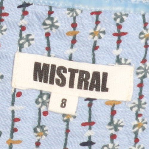 Mistral Womens Blue Floral Cotton T-Shirt Size 8 Short Sleeve