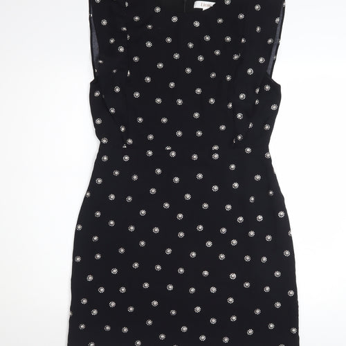 Liena Women Black Floral Embroidered Shift Dress Size 12