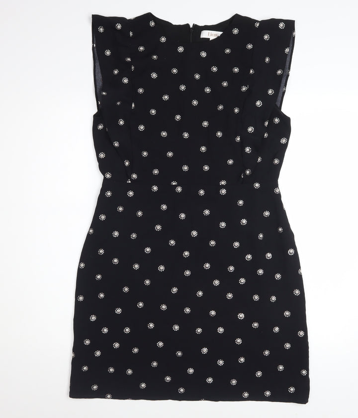 Liena Women Black Floral Embroidered Shift Dress Size 12