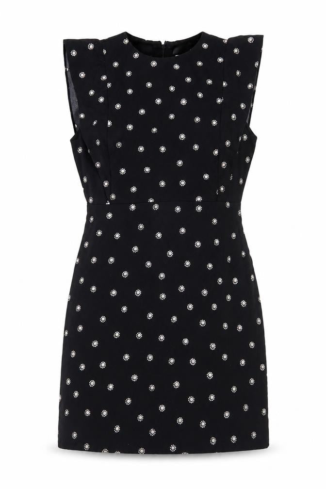 Liena Women Black Floral Embroidered Shift Dress Size 12