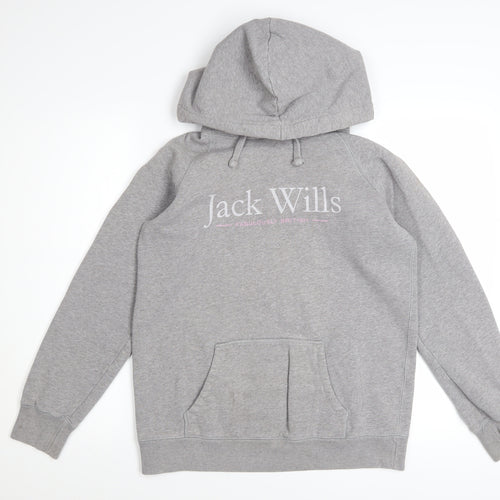 Jack Wills Womens Grey Pullover Hoodie UK 10 Cotton Blend Casual
