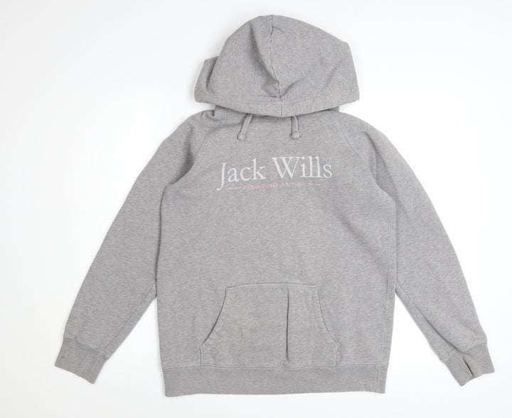 Jack Wills Womens Grey Pullover Hoodie UK 10 Cotton Blend Casual