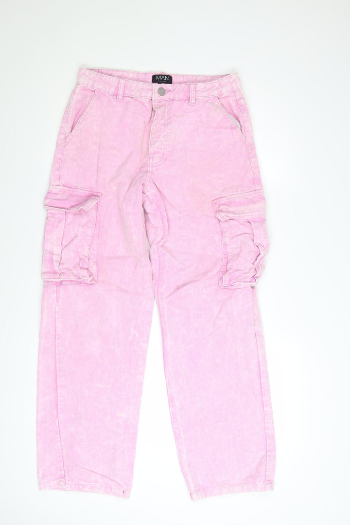 boohooMAN Men's Pink Corduroy Cargo Trousers Size 30 Regular