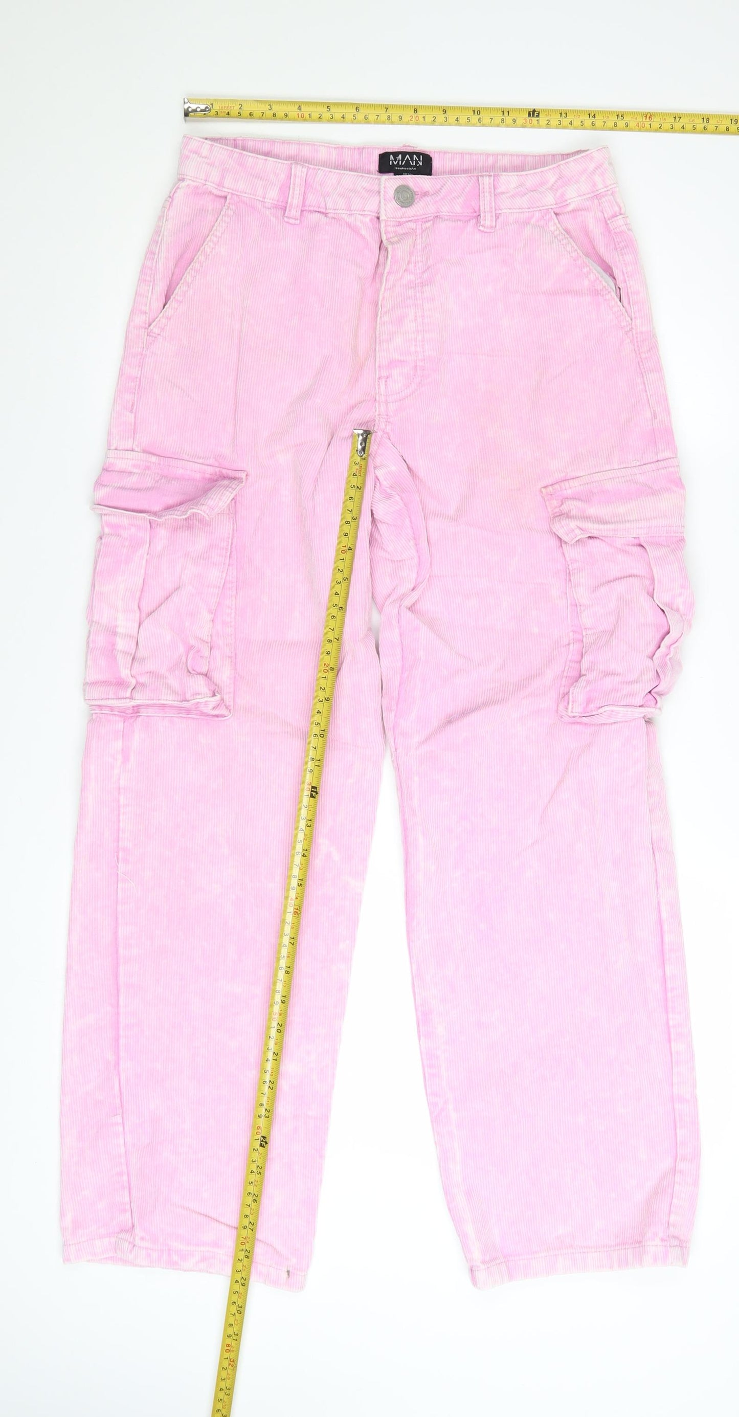 boohooMAN Men's Pink Corduroy Cargo Trousers Size 30 Regular