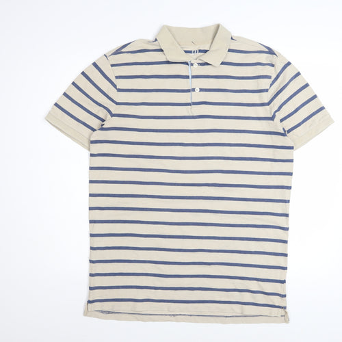 GAP Men’s Beige Striped Stretch Cotton Polo Shirt Size M