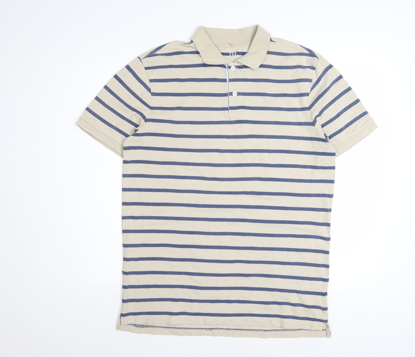 GAP Men’s Beige Striped Stretch Cotton Polo Shirt Size M
