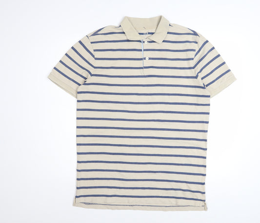 GAP Men’s Beige Striped Stretch Cotton Polo Shirt Size M