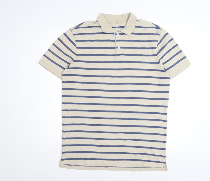 GAP Men’s Beige Striped Stretch Cotton Polo Shirt Size M