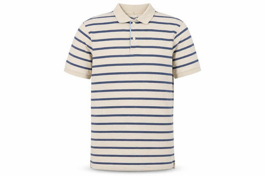 Front view of Gap Men’s Beige Striped Stretch Cotton Polo Shirt, size M