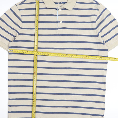 GAP Men’s Beige Striped Stretch Cotton Polo Shirt Size M