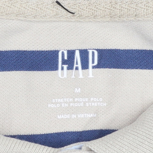 GAP Men’s Beige Striped Stretch Cotton Polo Shirt Size M
