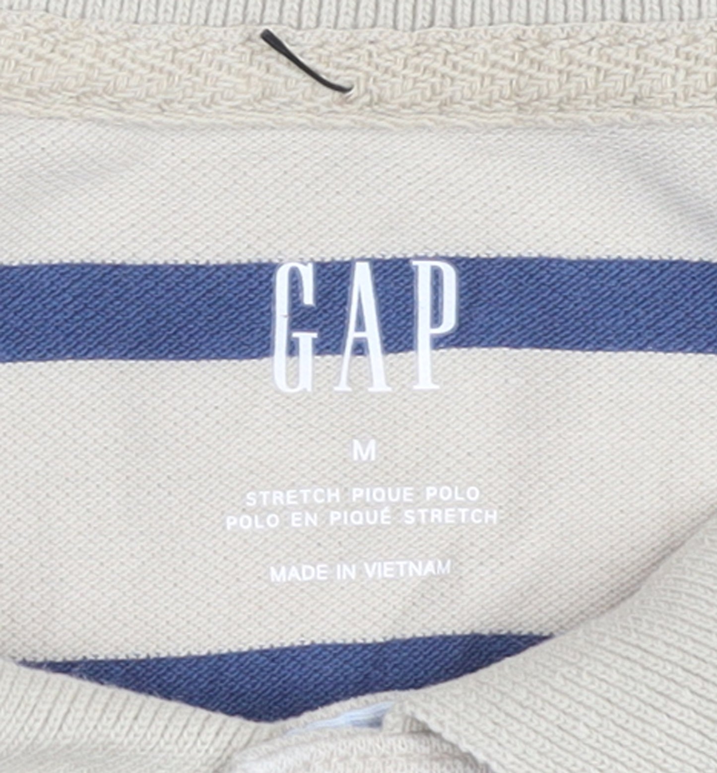 GAP Men’s Beige Striped Stretch Cotton Polo Shirt Size M