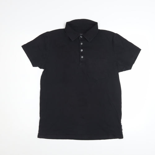 French Connection Men's Black Cotton Short Sleeve Polo M