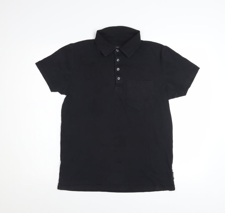 French Connection Men's Black Cotton Short Sleeve Polo M