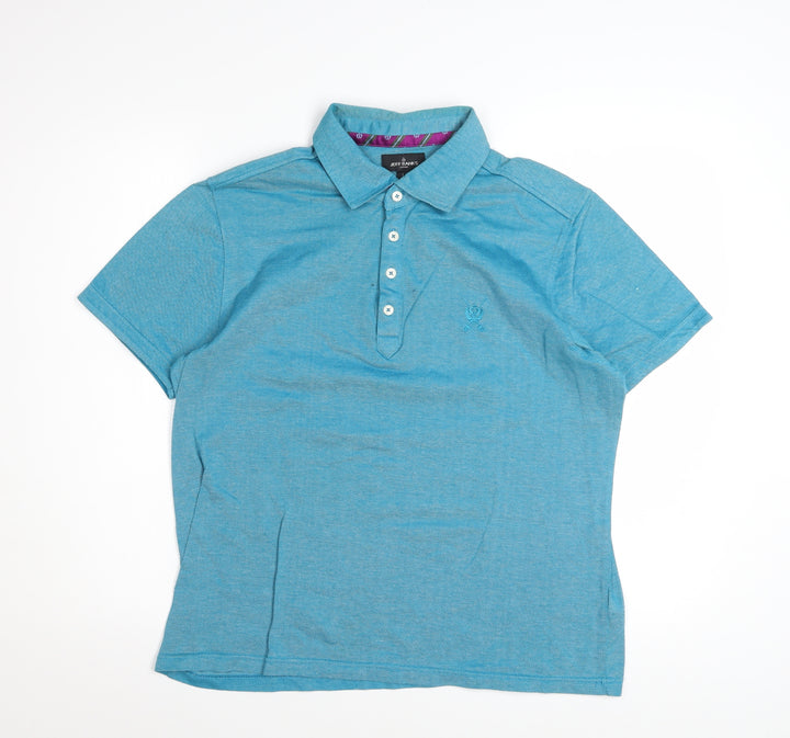 Jeff Banks Men's Blue Cotton Short Sleeve Polo Shirt Size L