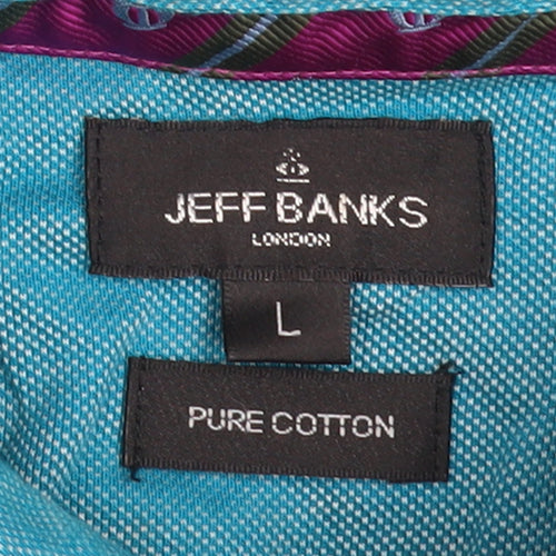 Jeff Banks Men's Blue Cotton Short Sleeve Polo Shirt Size L