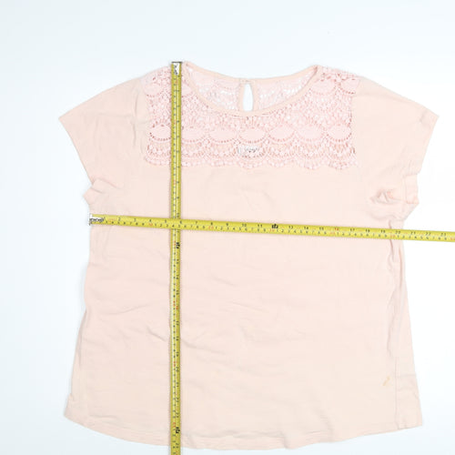 Together Women's Pink Lace Crochet Cotton T-Shirt Size 16