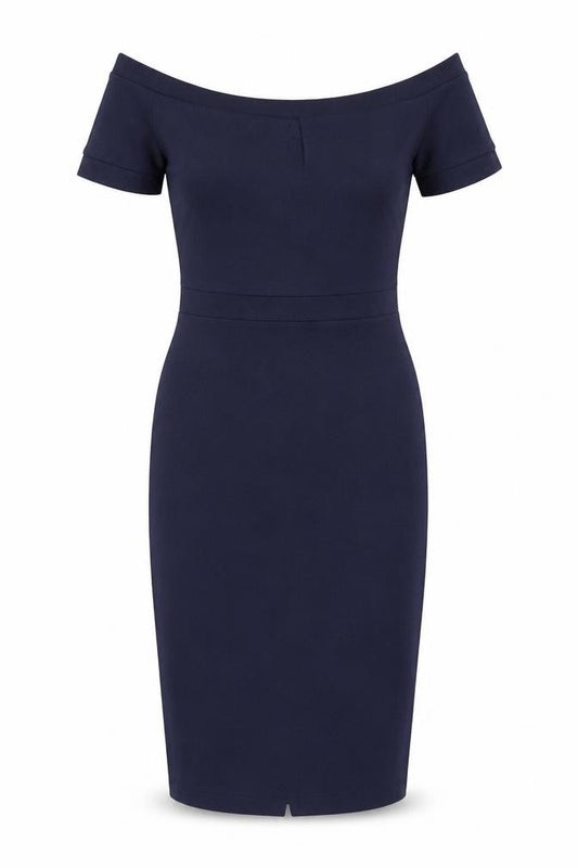 Front view of Next Women's Blue Off Shoulder Bodycon Dress, size 8