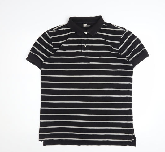 GAP Men's Black Striped Classic Fit Short Sleeve Cotton Polo M