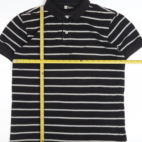 GAP Men's Black Striped Classic Fit Short Sleeve Cotton Polo M