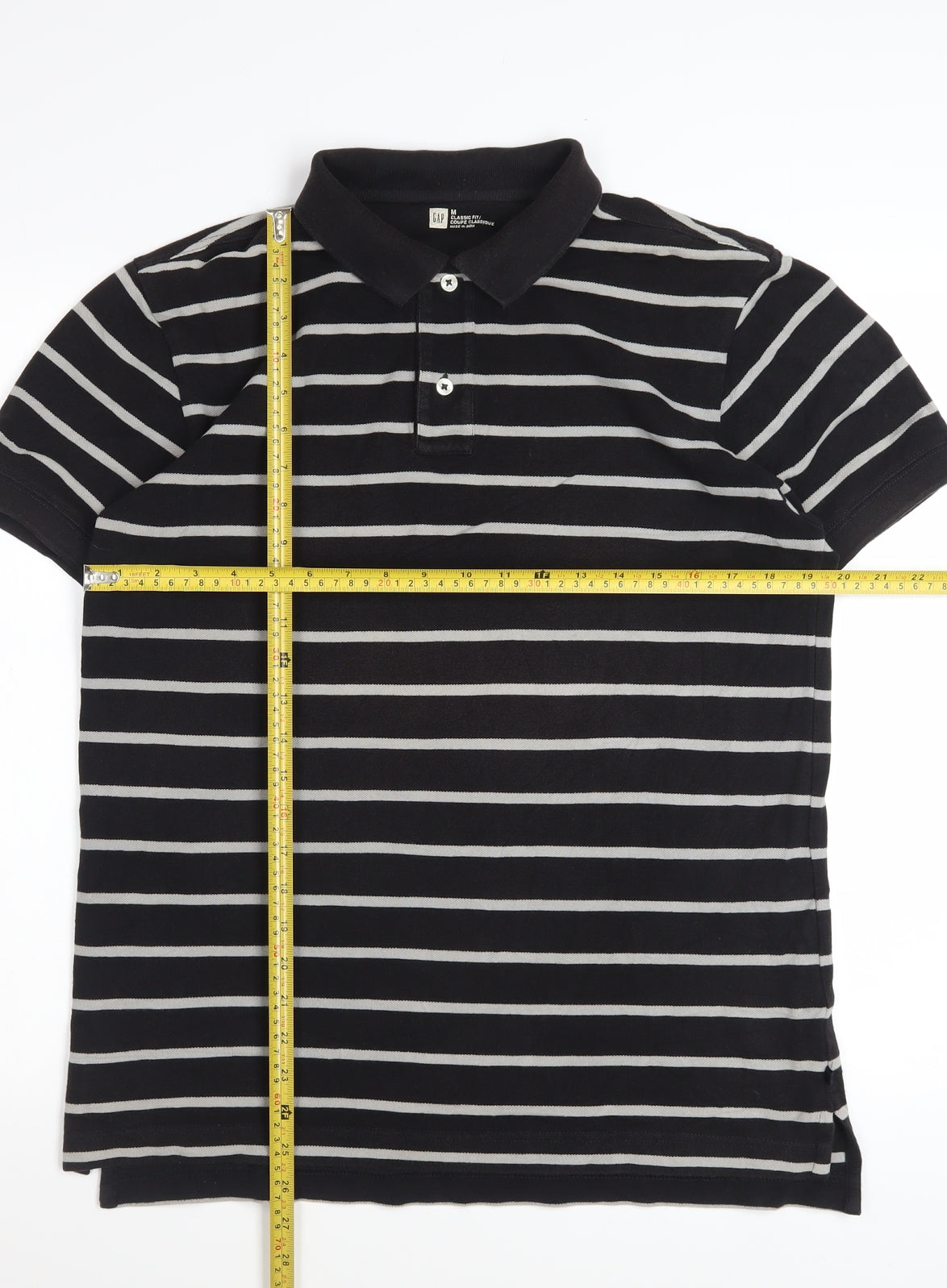 GAP Men's Black Striped Classic Fit Short Sleeve Cotton Polo M