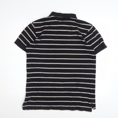 GAP Men's Black Striped Classic Fit Short Sleeve Cotton Polo M