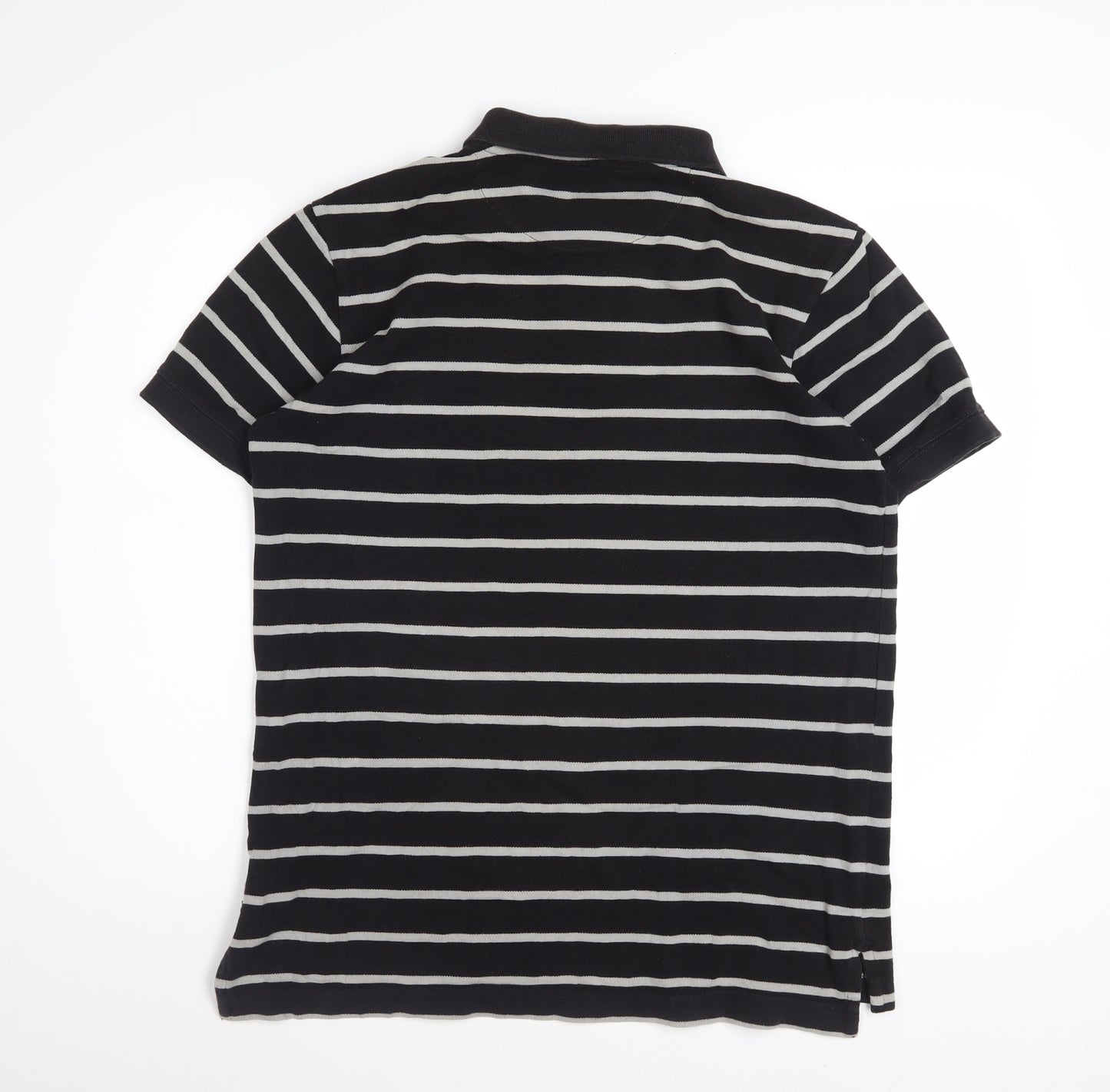 GAP Men's Black Striped Classic Fit Short Sleeve Cotton Polo M