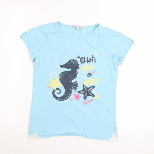 Fat Face Girls Blue 10-11 Years Seahorse Graphic Cotton T-Shirt