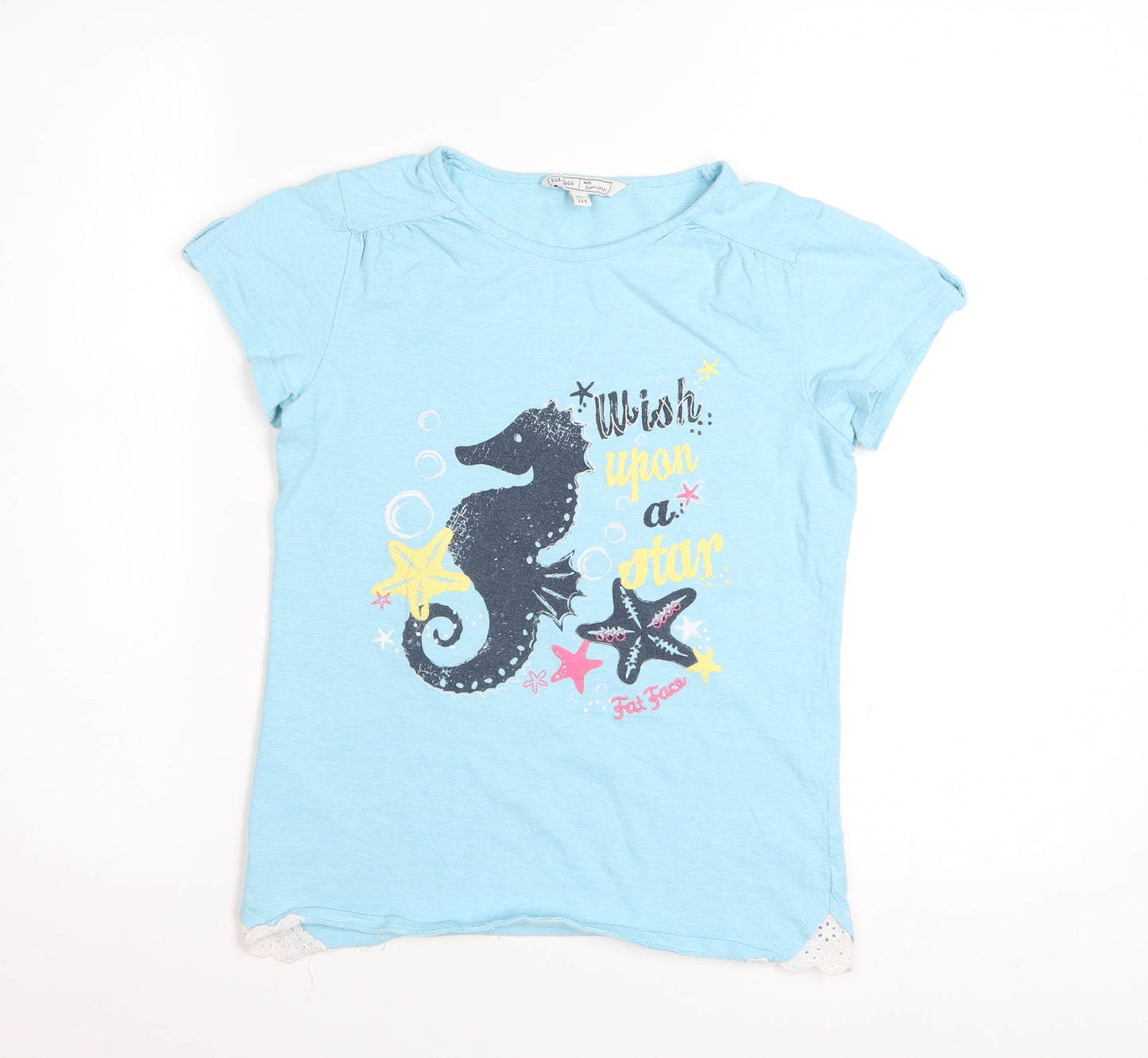 Fat Face Girls Blue 10-11 Years Seahorse Graphic Cotton T-Shirt