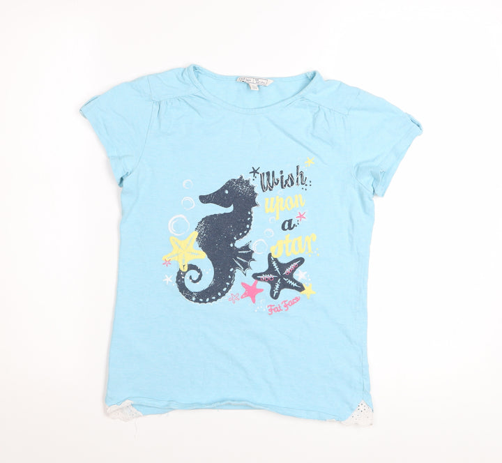Fat Face Girls Blue 10-11 Years Seahorse Graphic Cotton T-Shirt