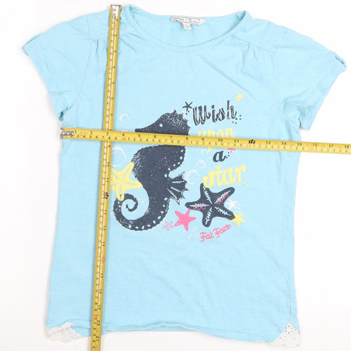 Fat Face Girls Blue 10-11 Years Seahorse Graphic Cotton T-Shirt
